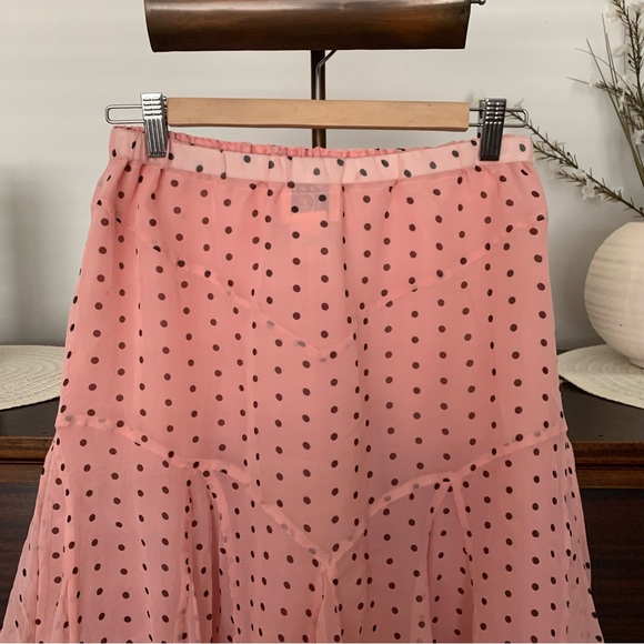 Ice Vintage Pink and Black Polka-Dot Flouncy Silk Skirt, Size 8 - Picture 8 of 10
